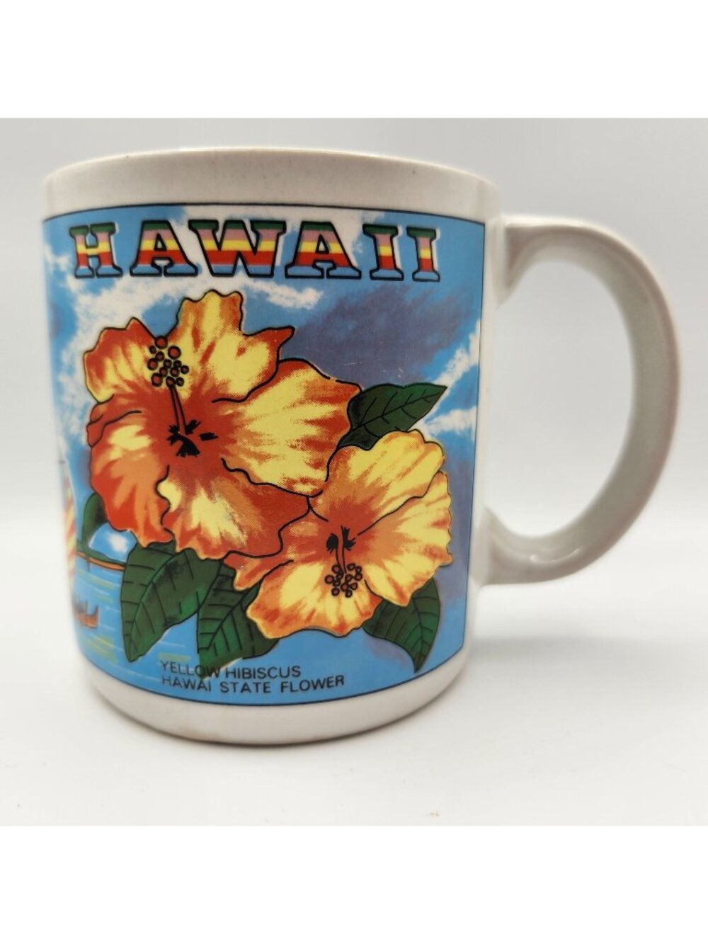Vtg 80s Hilo Hattie Hawaii State Bird Mug Hibiscus Nene Goose Hōkūleʻa Canoe